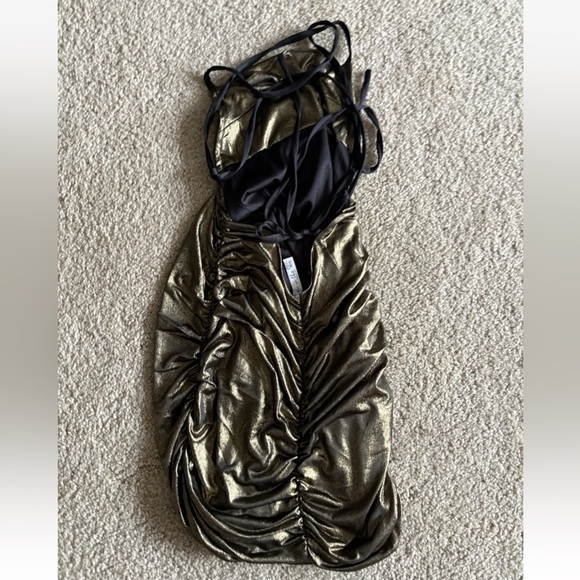 Lucy In The Sky Yellow Bodycon Lace Up Dress in Gold Prom Party Shimmer Small - Picture 8 of 8